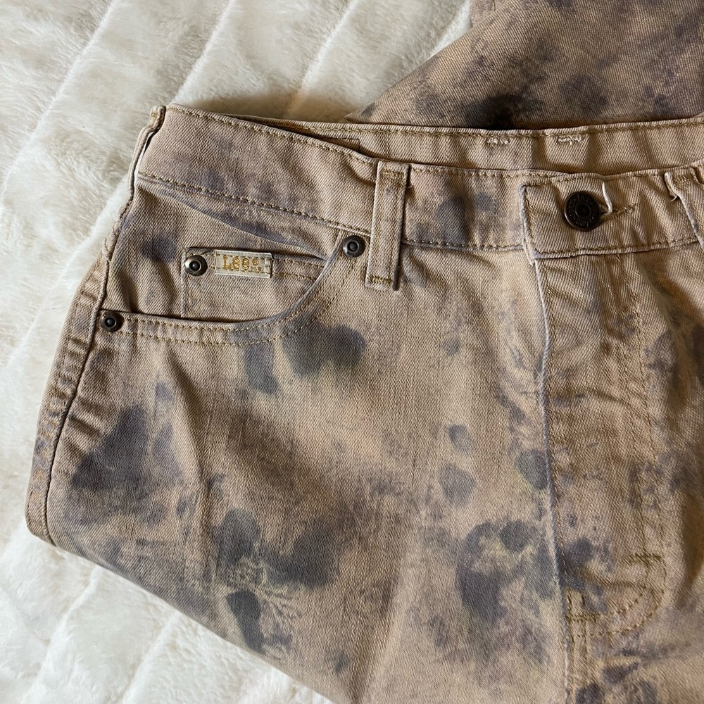Lee Women’s 4/6 Tan Black Bleach Dye Grunge Upcycle Straight Leg Spring Jeans
